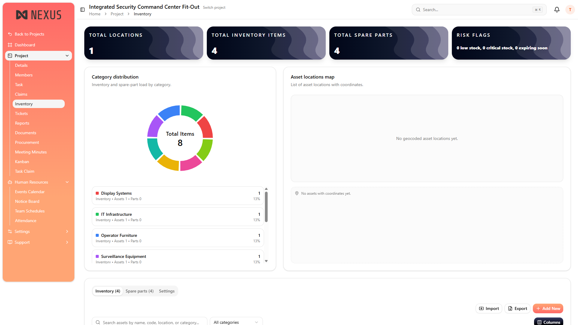 NexInventory screenshot — Nexus ICMMS Malaysia operations platform